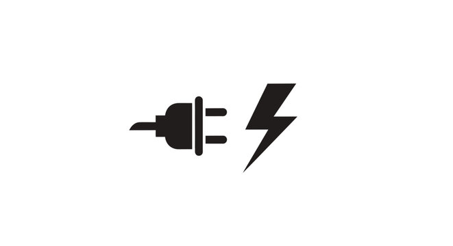 Minimalist black icons of electrical plug and lightning bolt