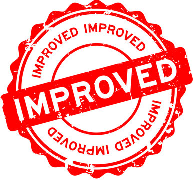 Grunge red improved word round seal stamp on white background