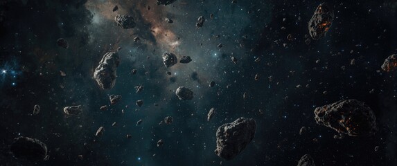 Fototapeta premium A cosmic scene filled with countless floating asteroids