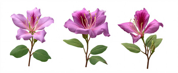 Fototapeta premium Bauhinia purpurea blossoms isolated on white background with perfect cutout.