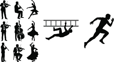 Musicians Dancers Athlete and Worker Silhouette Collection Vector Illustration for Performance Sports and Entertainment Concepts © MDMAHMUDUL