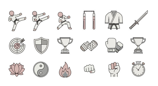 Martial Arts and Combat Sports Icon Set