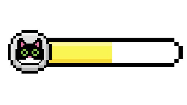 Pixelated health bar with an adorable cat face icon, perfect for retro video game UI elements and playful digital interfaces