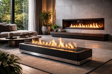Fototapeta premium Sleek mounted biofuel fireplaces designed for modern interiors
