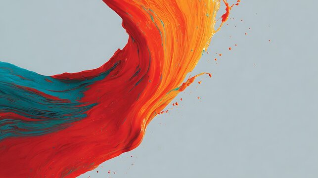 Abstract swirl of colorful exploding paint drops on gray background