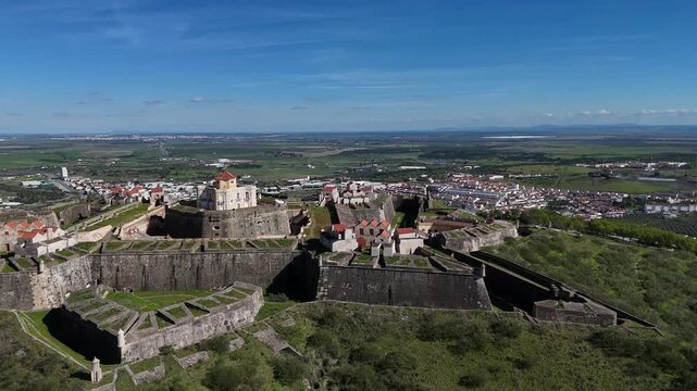 Drone Rise Above Forte da Gra&ccedil;a Revealing Alentejo Panorama