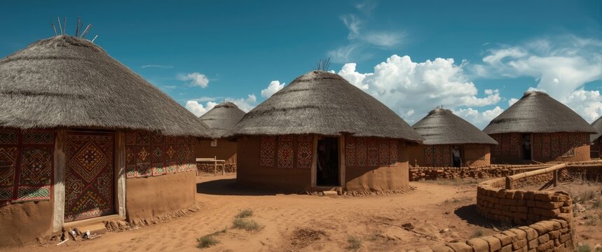 Authentic Ndebele village homes with distinctive colorful geometric decorations