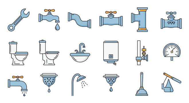 Set of Plumbing and Bathroom Fixture Icons