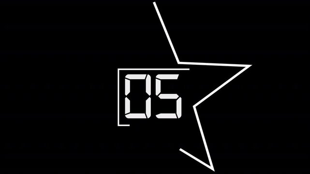 Digital countdown animation from nine to one with drawing star