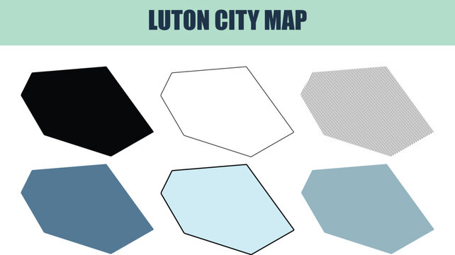 Luton city map variations in flat design with geometric shapes and color palettes