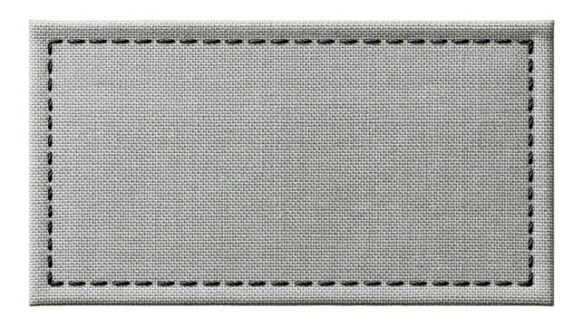 Rectangular blank fabric patch featuring a textured weave and outlining stitches, ideal for custom text, logos, or as a design element on a transparent background