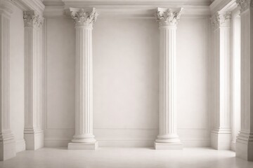 Fototapeta premium White plaster columns and pilasters standing before a minimal gypsum background