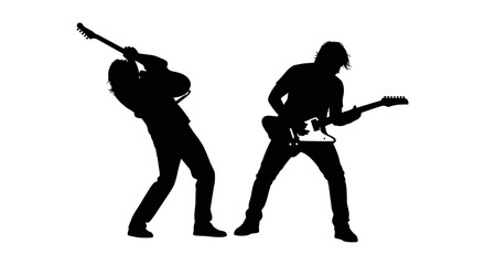 Obraz premium Guitarists performing silhouette against a white background