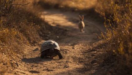 Obraz premium An enduring parable contrasting the patience of a tortoise with the agility of a hare