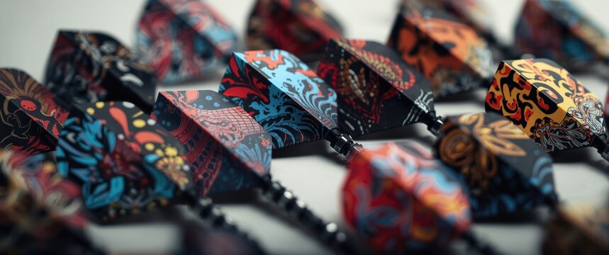 Assortment of professional dart flight designs with creative artwork