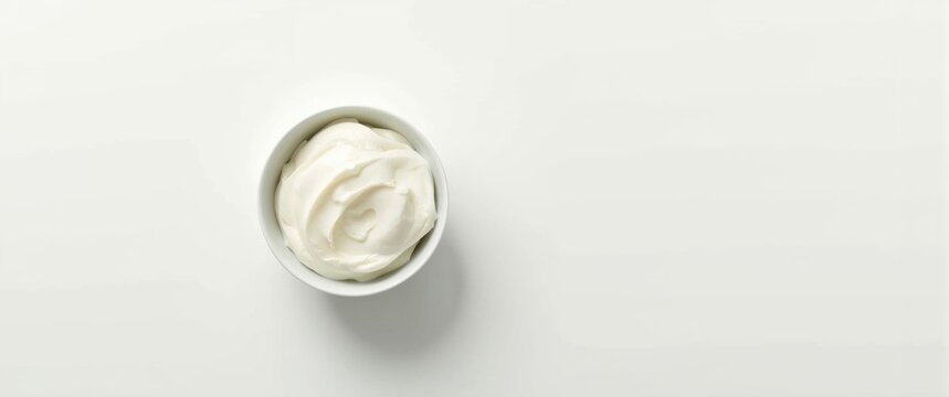 Lone White Bowl of Stracciatella Yogurt Isolated on White, Minimalist Style