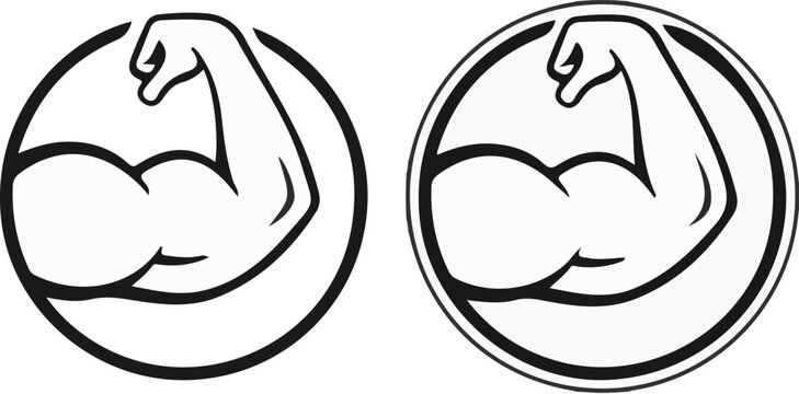 flexing bicep muscle arm circle icon set outline flat design for gym fitness bodybuilding and strength brand logo