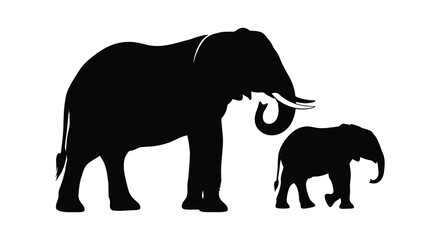 Elephant silhouette with calf black on white background © Sonia512