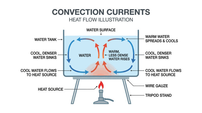 Convection currents heat flow illustration.