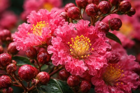 Detailed view of Miss Frances Crepe Myrtle petals and buds
