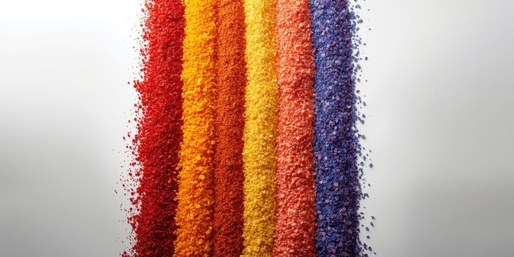 Vibrant Masterbatch Granules Displayed in Rows Isolated on White, Industrial Aesthetic