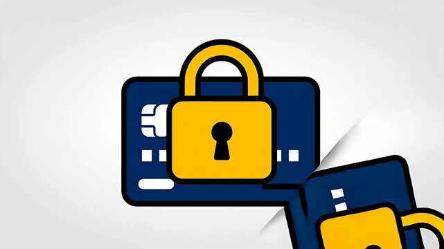 Credit card security animation with padlock signifying online protection or Secured payment transaction with credit card graphic animation