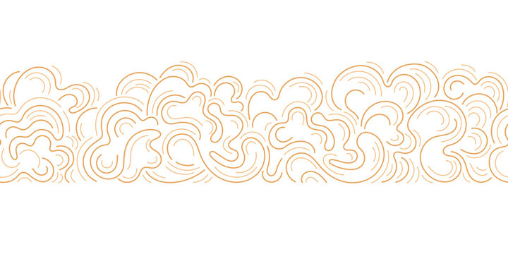 Oriental wave endless pattern with decorative clouds and foam border. Asian vector illustration featuring traditional japanese lines, bubbles and abstract water motifs for graphic wallpaper