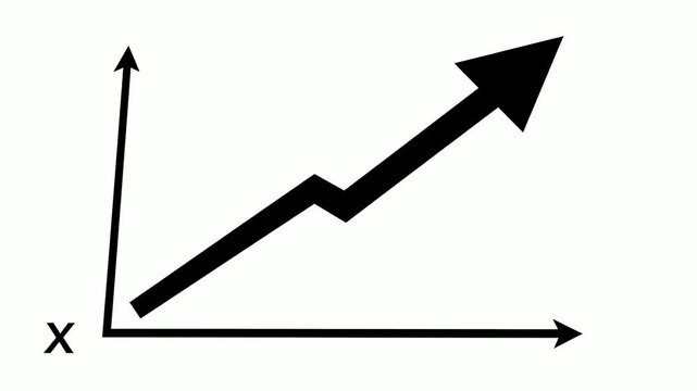 Rising arrow in coordinate plane indicates growth or Rising arrow on graph demonstrates upward trend