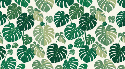 Flat vector monstera leaf pattern, modern tropical plant background, seamless botanical illustration, clean minimal composition © Maftuh