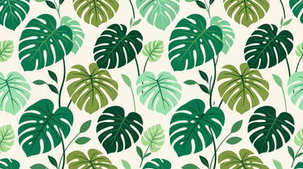 Flat vector monstera leaf pattern, modern tropical plant background, seamless botanical illustration, clean minimal composition © Maftuh