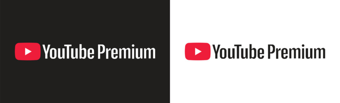 YouTube Premium Logo and Wordmark on Black and White Background, Editorial Use Only