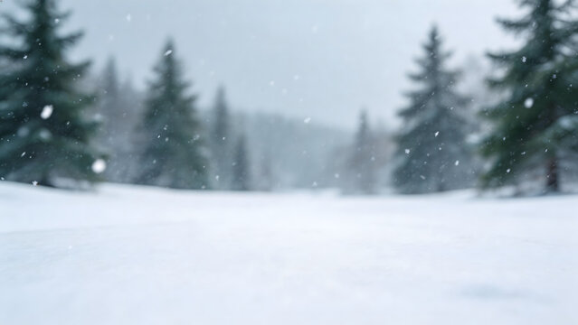 Snowy forest path with falling snow