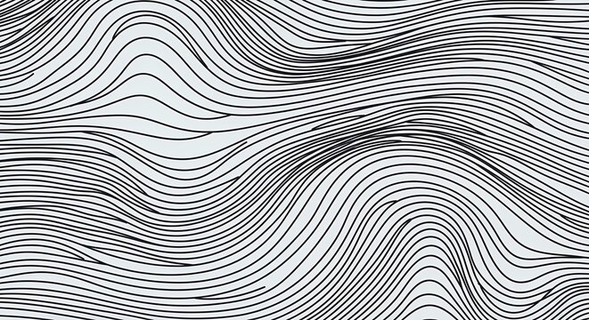 Abstract Black and White Wavy Line Pattern Background with Organic Hand Drawn Curves and Minimalist Flowing Texture