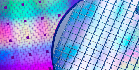 Fototapeta premium Silicon wafer for manufacturing semiconductor of integrated circuit.Electronic circuit designs have been built onto the wafers using micromaching including photolithography
