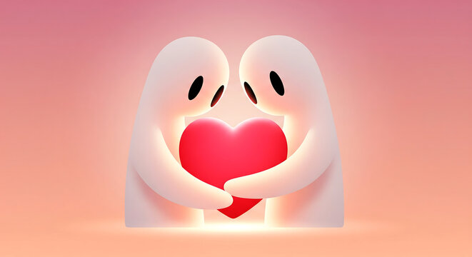 Cute animated cartoon rabbits hugging with glowing pink hearts symbolizing love and affection in a soft pastel digital illustration style perfect for social media memes and viral content