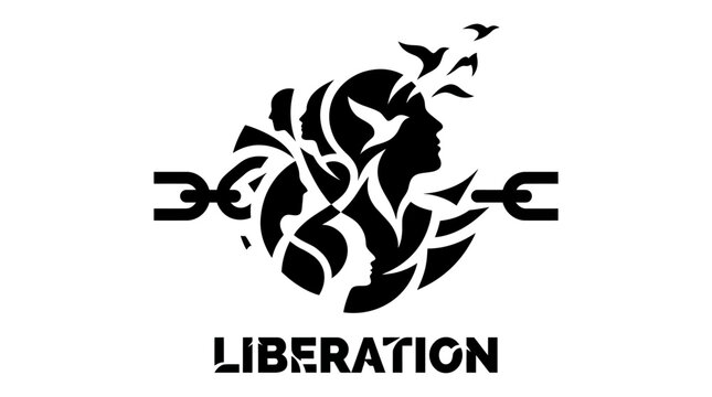 Black silhouette of a breaking free head.
