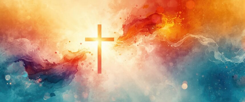 Christian Inspired Abstract Background with Cross &acirc;&euro;&rdquo; Vibrant Colors, Artistic Motifs