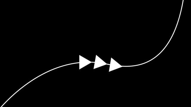 Long one line arrow icon. Curve horizontal dot direction.arrow animation, balls running from left to right.