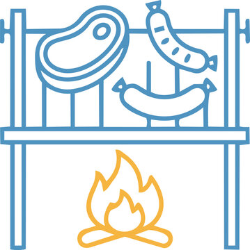 Argentine barbecue outline vector icon &ndash; asado grill and fire symbol isolated