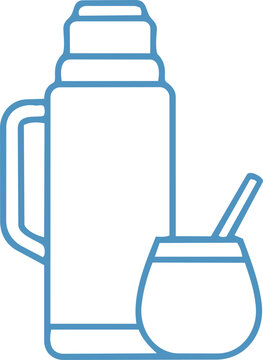 Thermos and mate outline vector icon &ndash; traditional Argentine drink set isolated
