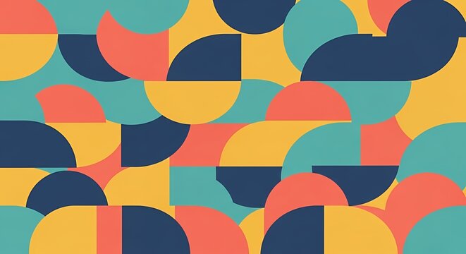 Abstract Colorful Geometric Pattern Background with Vibrant Semicircles and Quadrants in Flat Minimalist Style