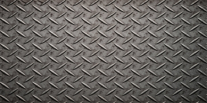 Grey Industrial Diamond Plate Metal Vector Background with Tread Texture Showing Anti-Slip Steel Surface Pattern for Creative Industrial Design