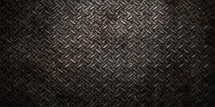 Dark Industrial Diamond Plate Metal Vector Background with Grungy Tread Texture Showing Anti-Slip Steel Surface Pattern for Creative Design