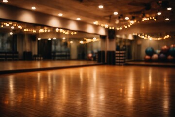 Obraz premium Fitness and dance hall empty with ambient blurred lighting