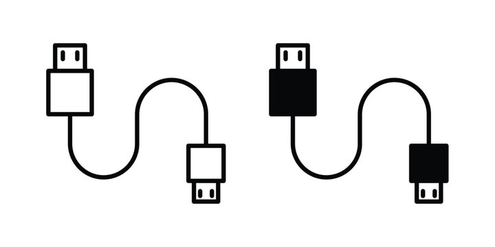 USB cable icon for apps and websites. Vector symbols