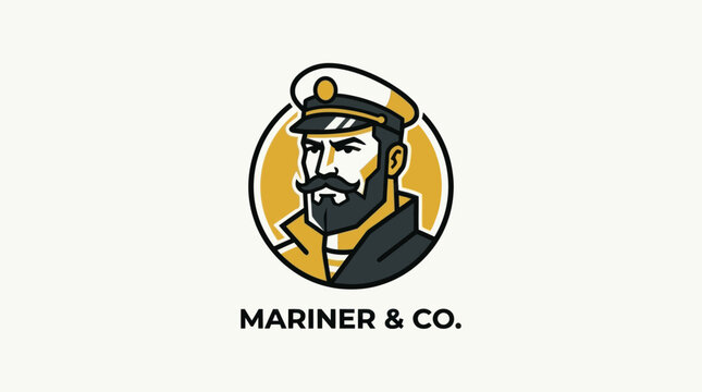 Vintage Mariner Logo - Bearded Captain Emblem