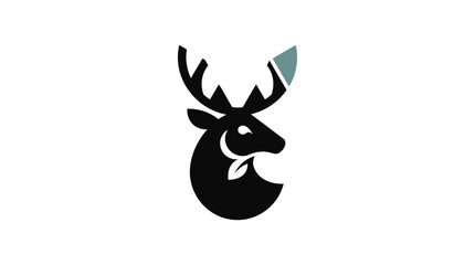 Naklejka premium Abstract Deer Silhouette with Leaf and Geometric Element