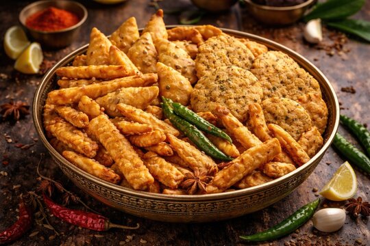 Savory Indian snack mix with nimki methi mathi and namak pare delicacies