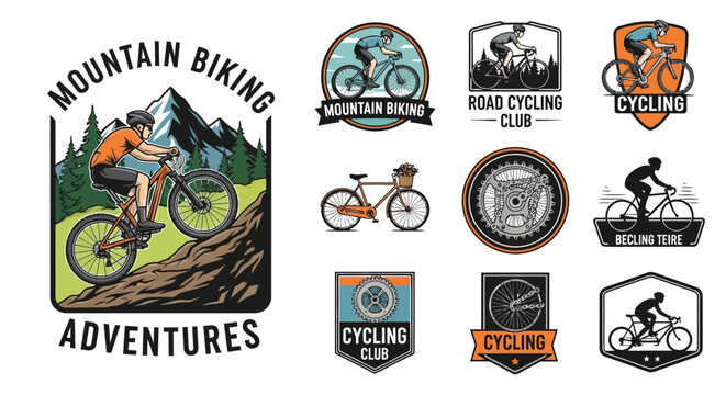 Mountain biking logos and labels.
