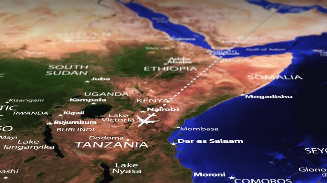 Flight From Ashgabat Turkmenistan to Gaborone BOTSWANA with flag pins